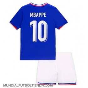 Camiseta Francia Kylian Mbappe #10 Primera Equipación Replica Eurocopa 2024 para niños mangas cortas (+ Pantalones cortos)